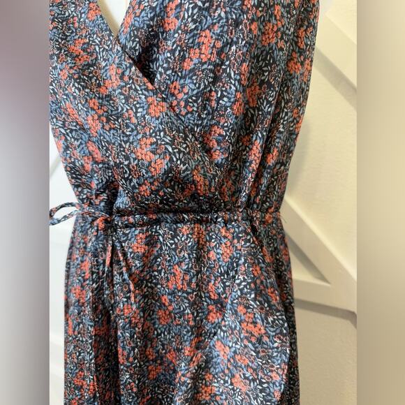 Avec Les Filles Blue and Red Floral Faux Wrap Midi Halter Dress Size XS - Picture 6 of 15
